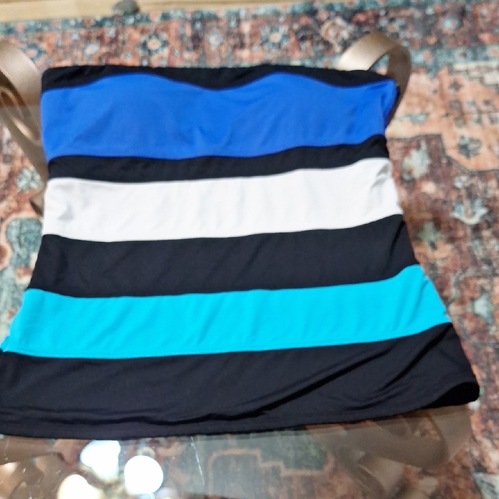 Striped Blue and Black Swim Top By Anne Cole Signature Collection (Top Only)